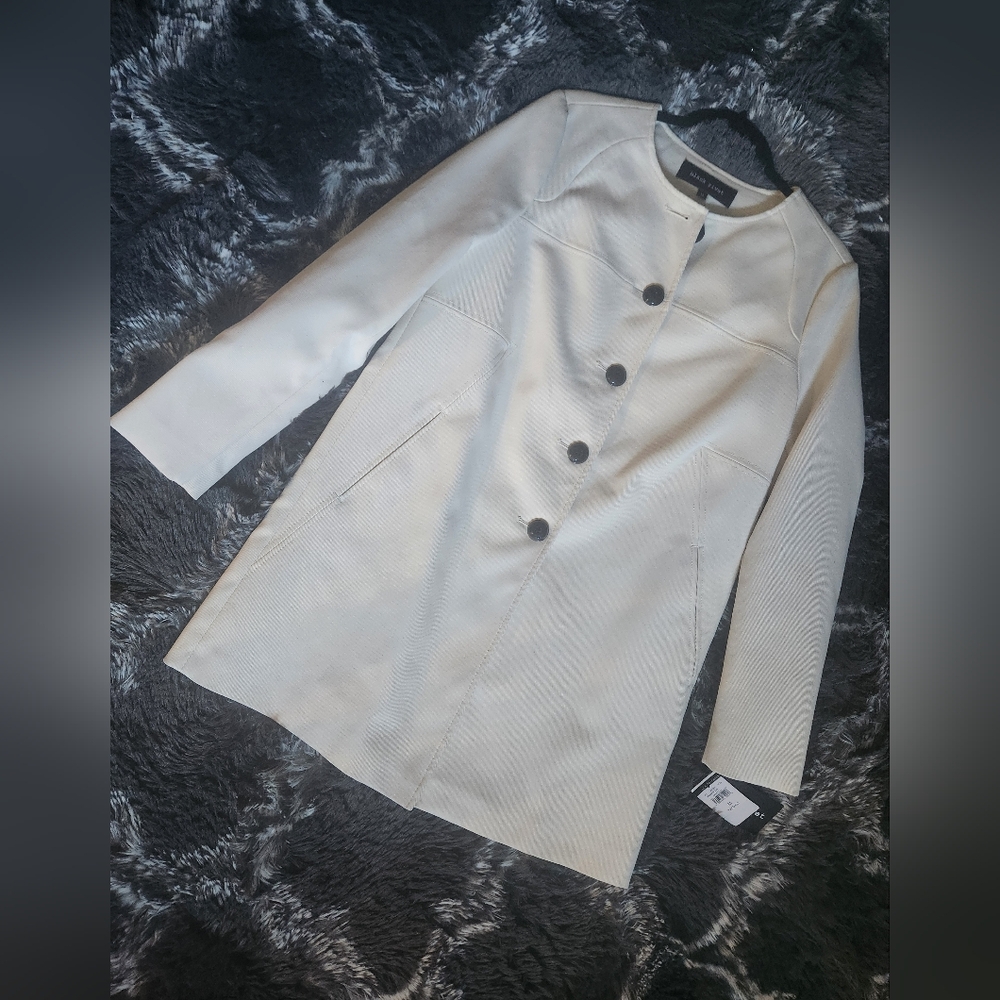 NWT Wilsons Leather Cream‎ Cloth Trenchcoat Sz Med - Picture 2 of 14